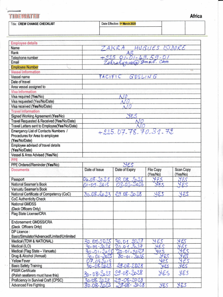 Crew Change Checklist for Seafarers | PDF | International Law ...
