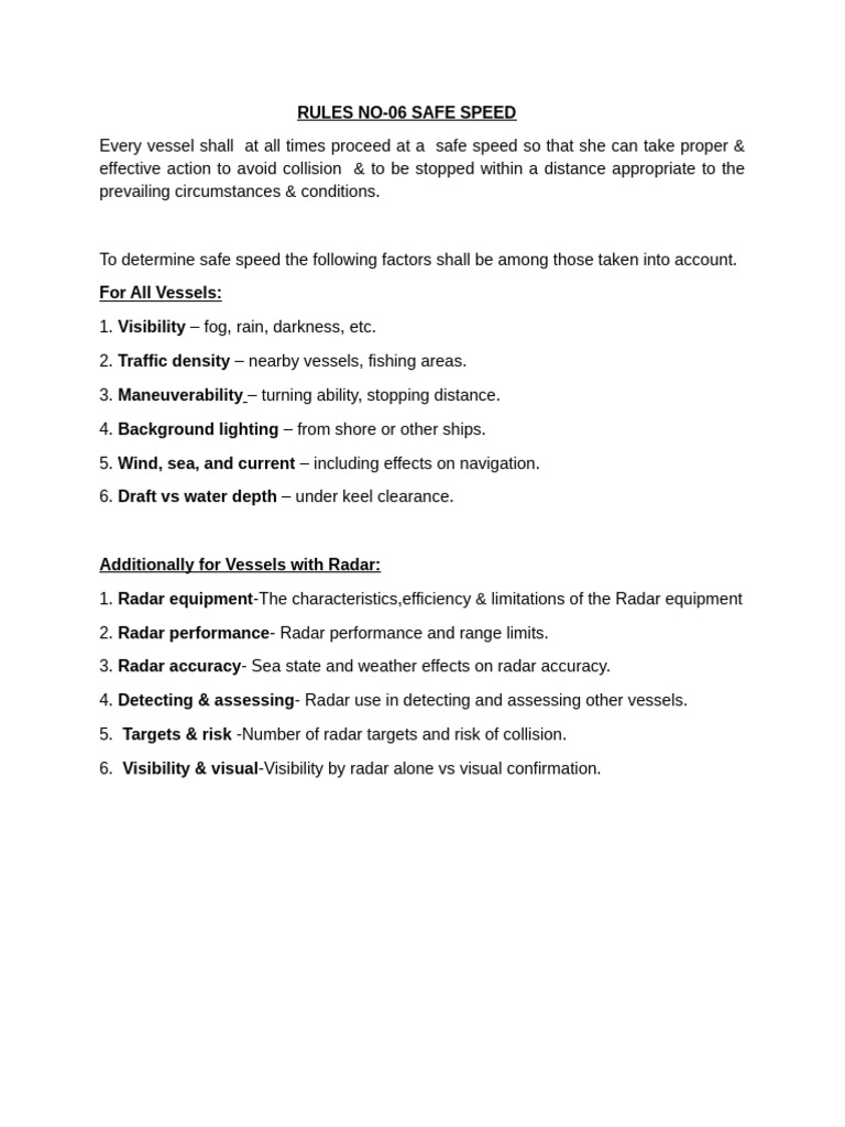 Safe Speed Guidelines for Vessels | PDF