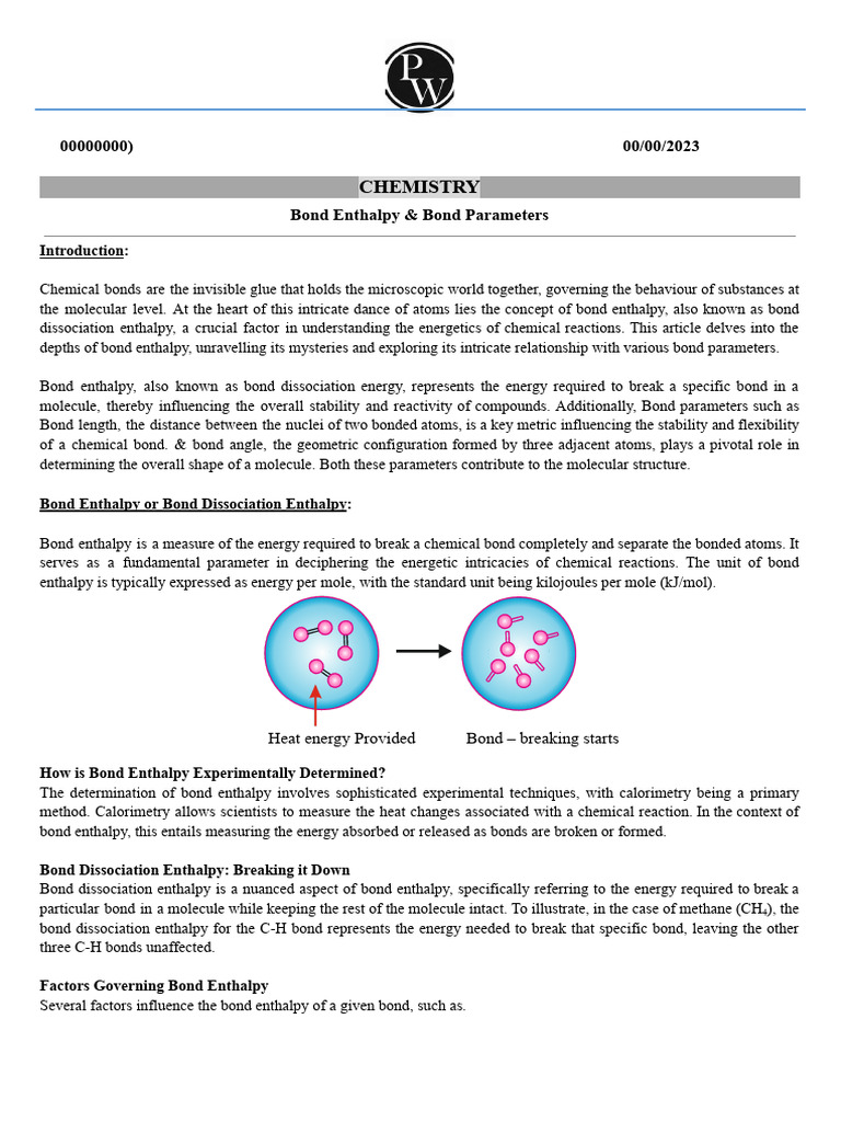 Bond Enthalpy and Chemical Bonds Explained | PDF | Chemical Bond ...