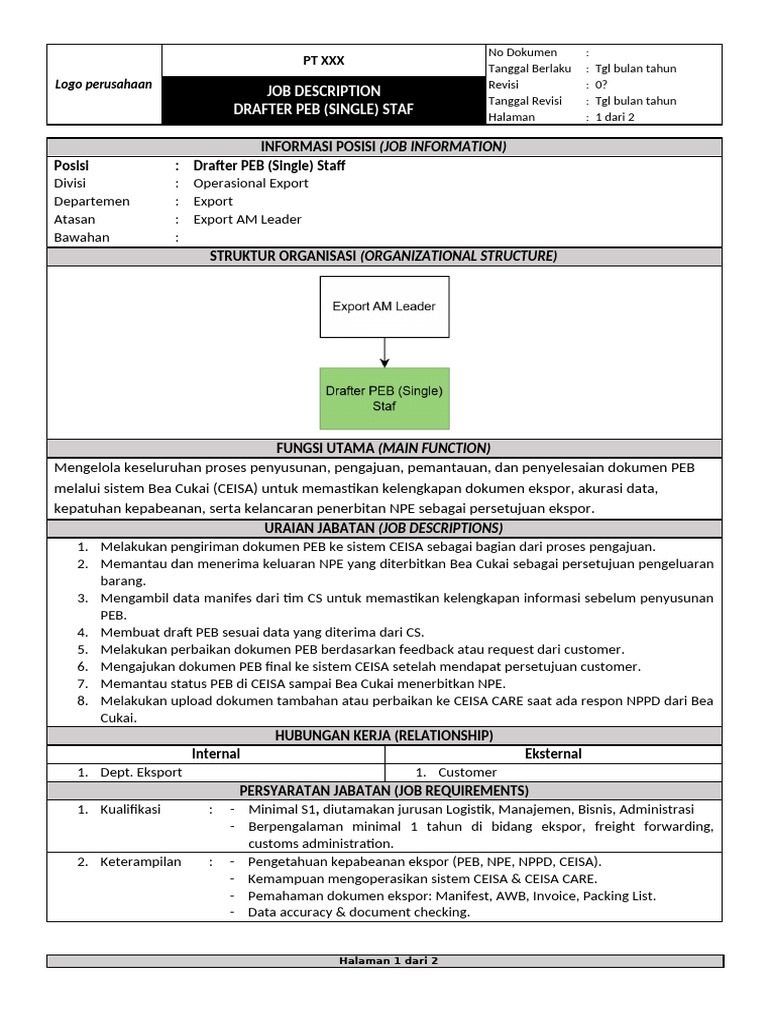 Job Description Drafter PEB Staff | PDF