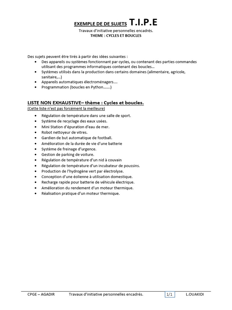 Sujets T.I.P.E Cycles et Boucles PDF — free download