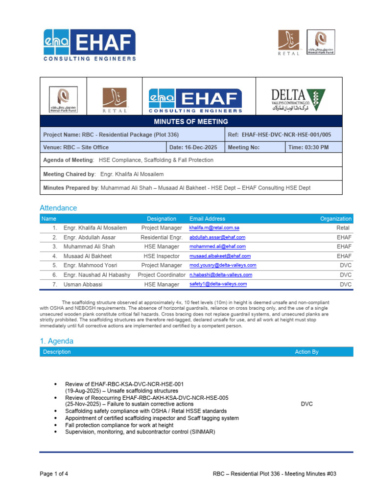 RBCR Plot 336-RBC-EHAF-DVC-HSE-MOM-003 | PDF | Occupational Safety And ...