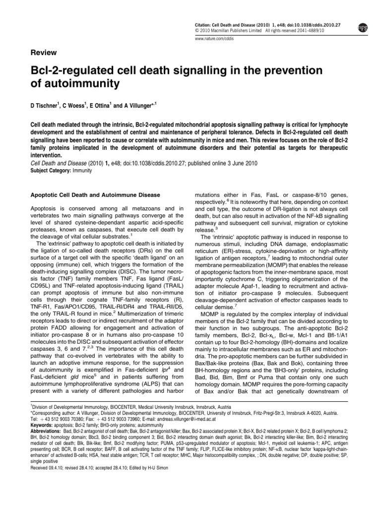 Bcl-2-Regulated Cell Death Signalling in the Prevention | PDF ...