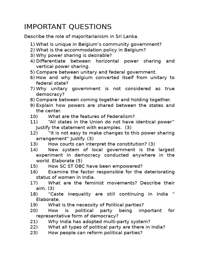 Key Questions on Federalism and Democracy | PDF | Agriculture | Rice