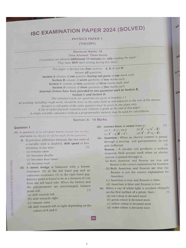 Isc Examination Paper 2024 | PDF