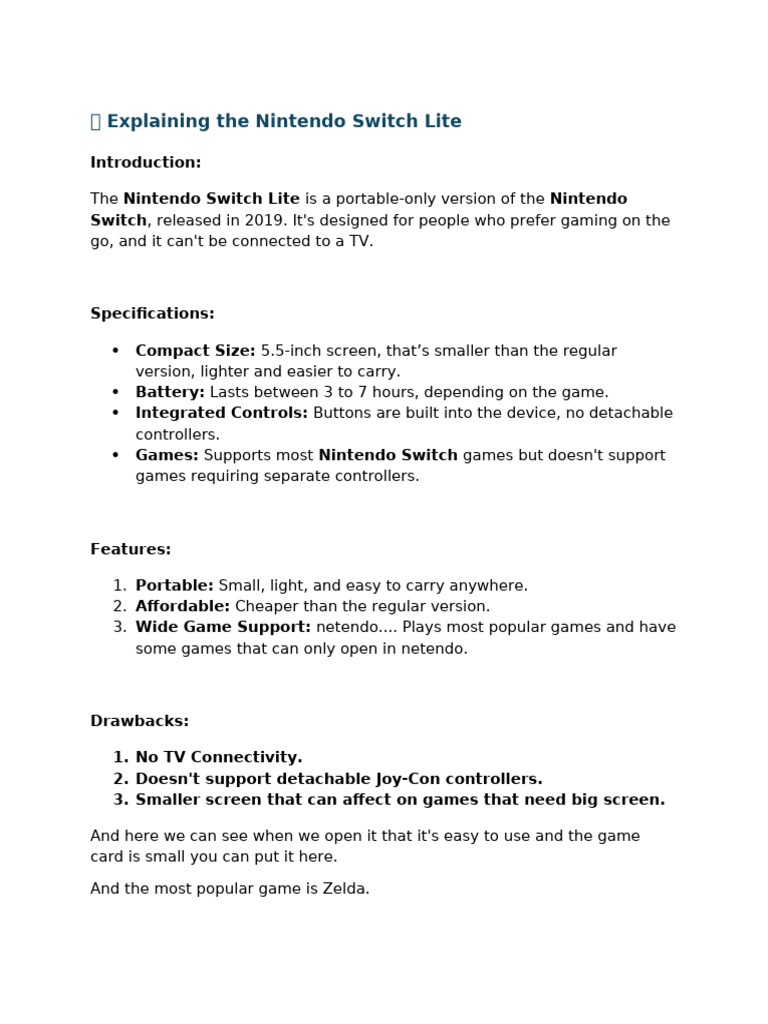 Nintendo Switch Lite: Portable Gaming Guide | PDF