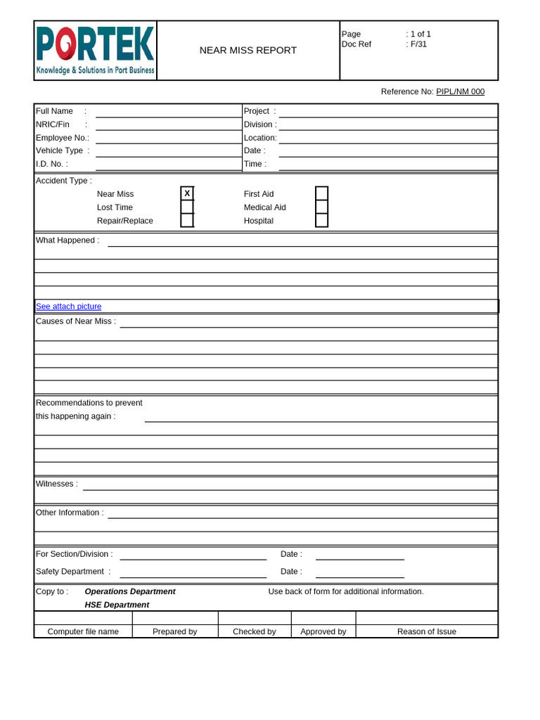 Near Miss Safety Report Summary | PDF | Occupational Safety And Health ...