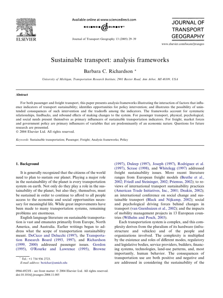 Frameworks for Sustainable Transport Analysis | PDF | Transport | Truck