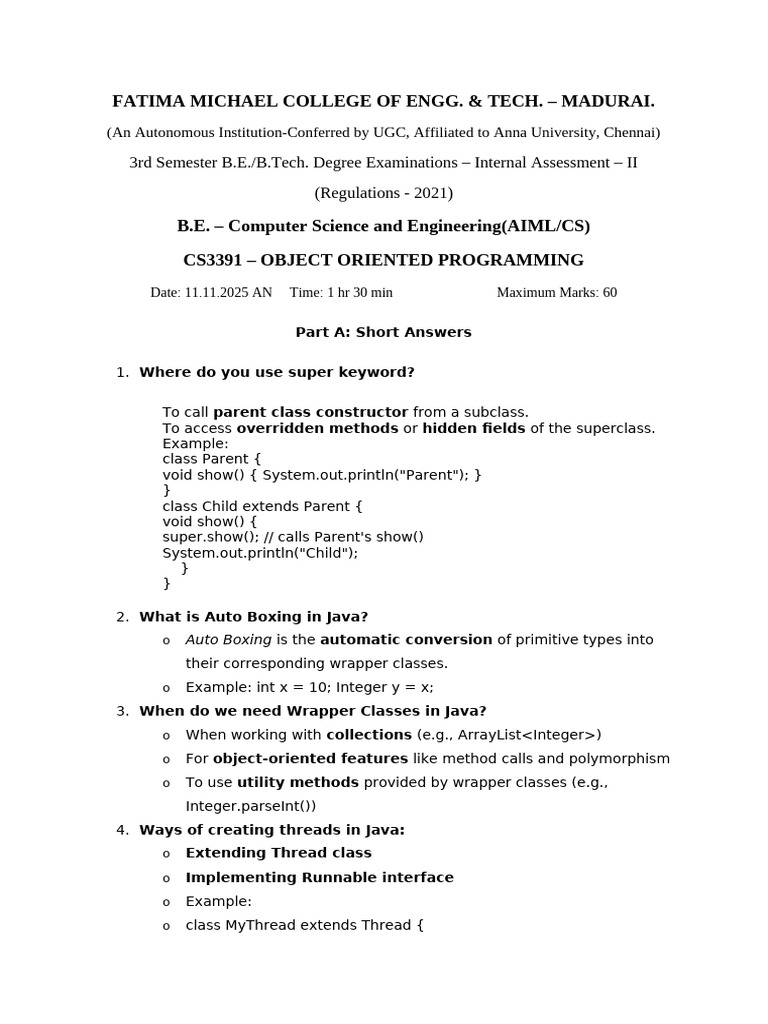 Java Object-Oriented Programming Exam Guide | PDF | Method (Computer ...