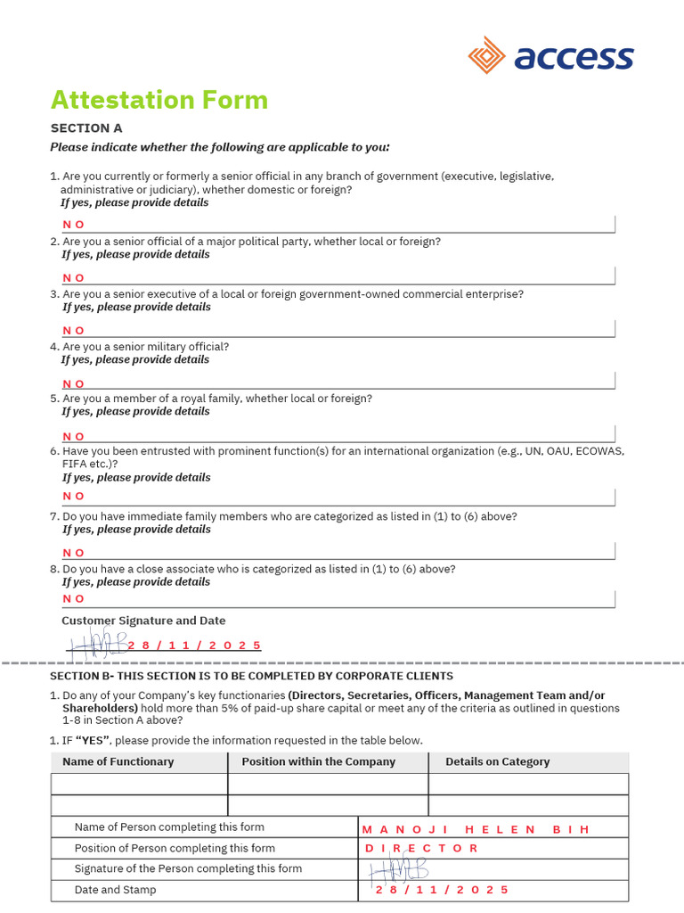 Attestation Form for Officials and Clients | PDF