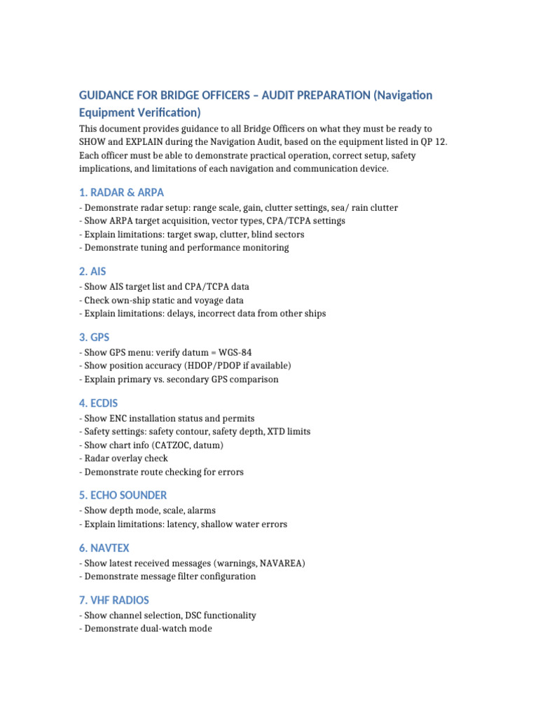 Bridge Officers' Navigation Audit Guide | PDF | Wireless | Navigation