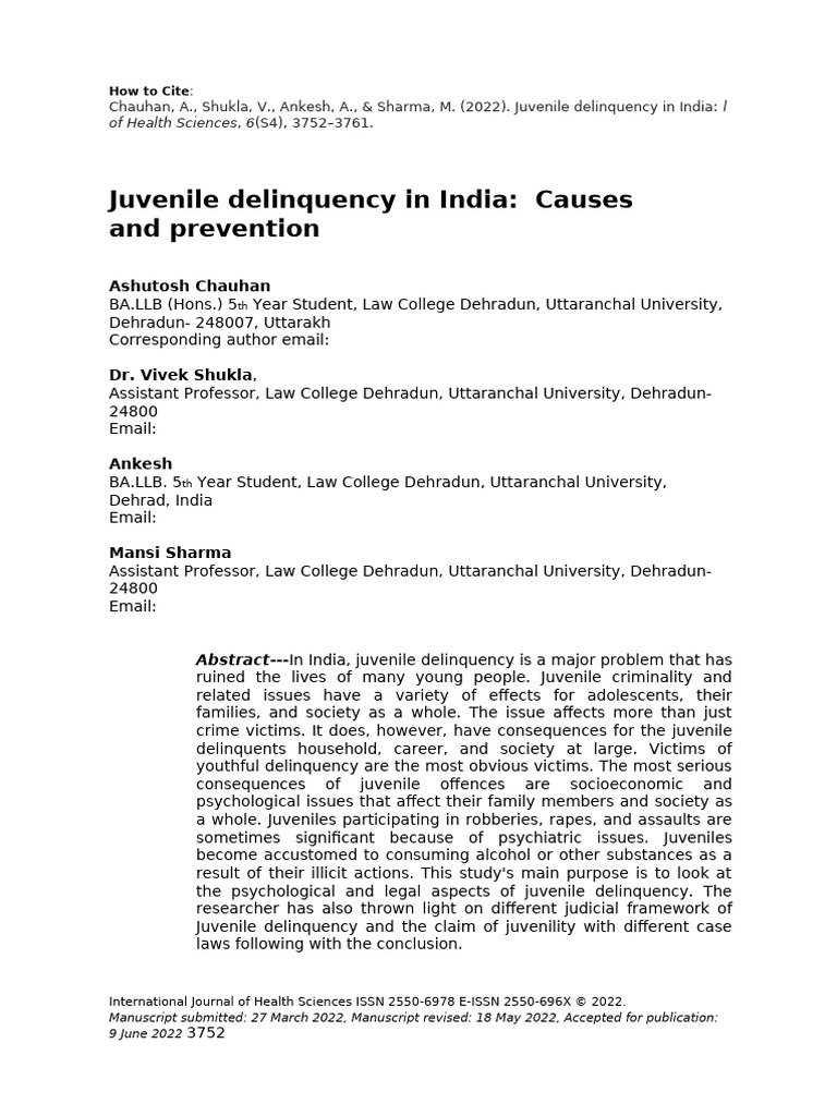 Juvenile Delinquency in India Causes and Preventio3 | PDF | Juvenile ...