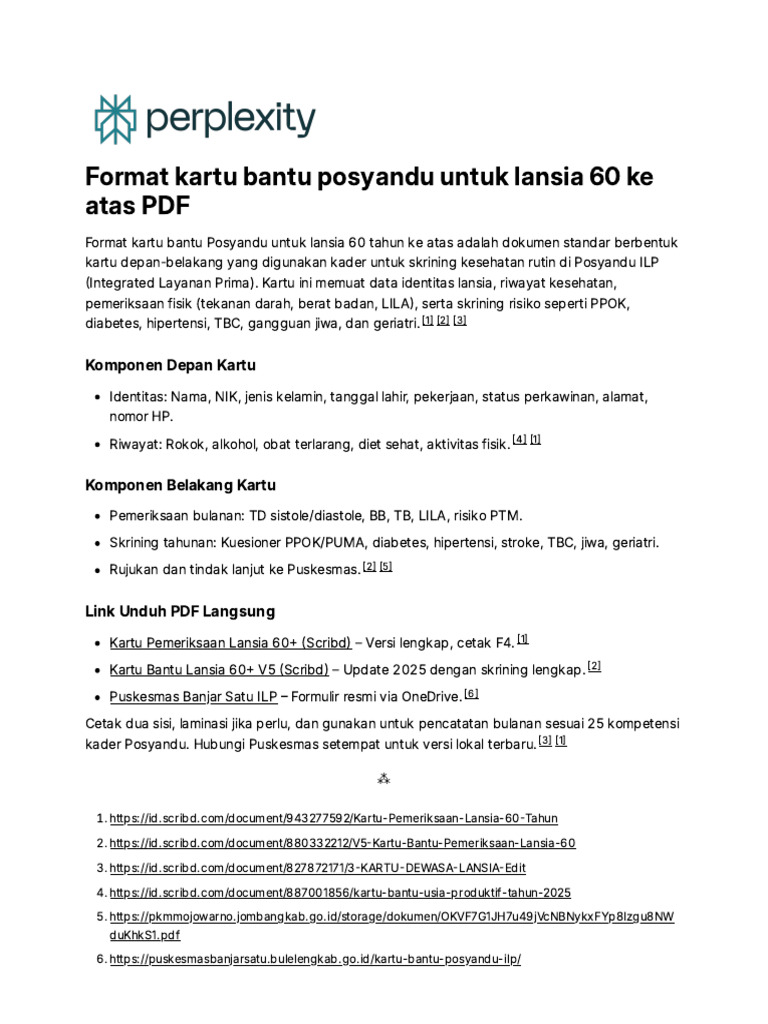 Format Kartu Bantu Posyandu Untuk Lansia 60 Ke Ata | PDF