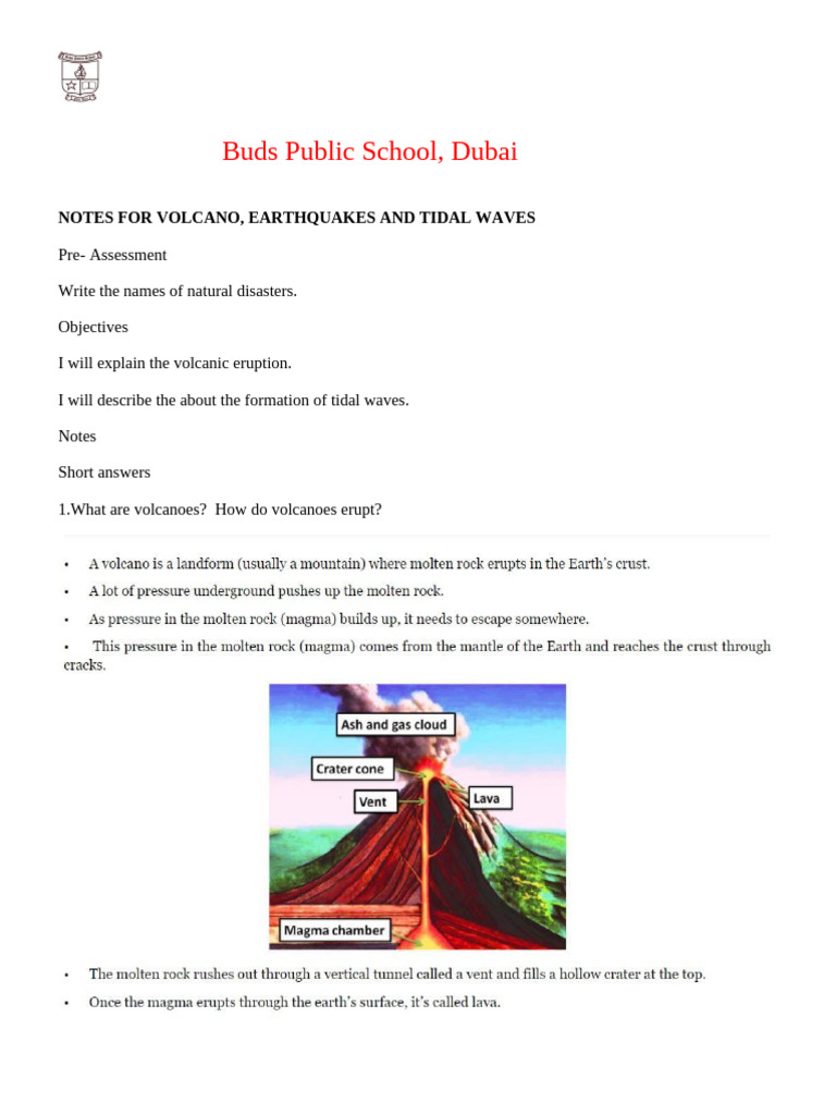 Notes For Volcanoes, Earthquakes and Tidal Waves | PDF