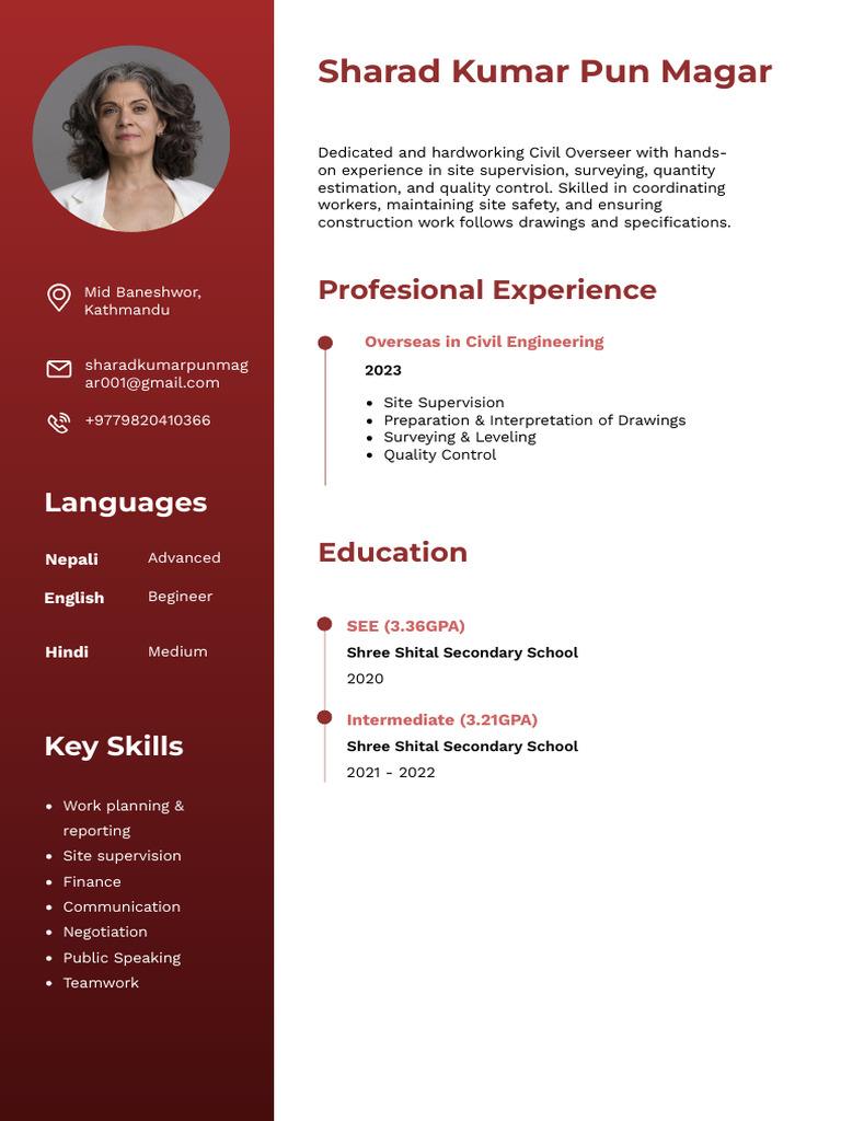 Civil Overseer Resume: Skills & Experience | PDF