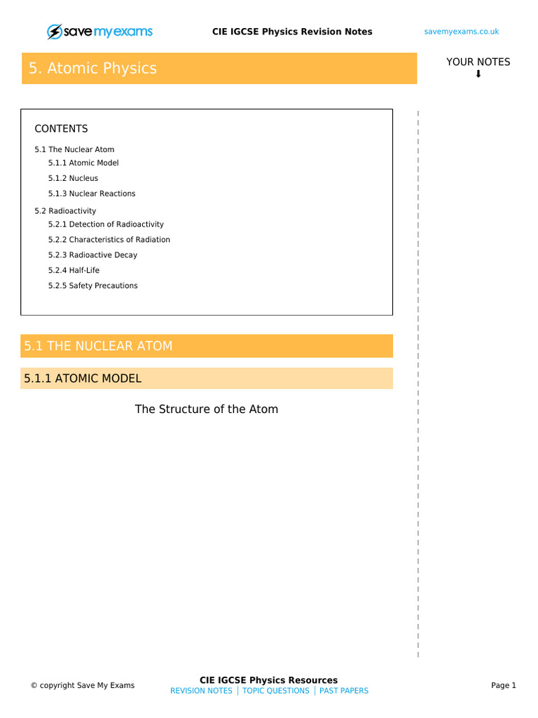 CIE IGCSE Physics Atomic Notes | PDF | Atomic Nucleus | Neutron