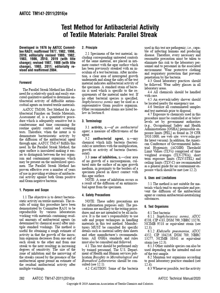 AATCC 147 | PDF | Microbiology