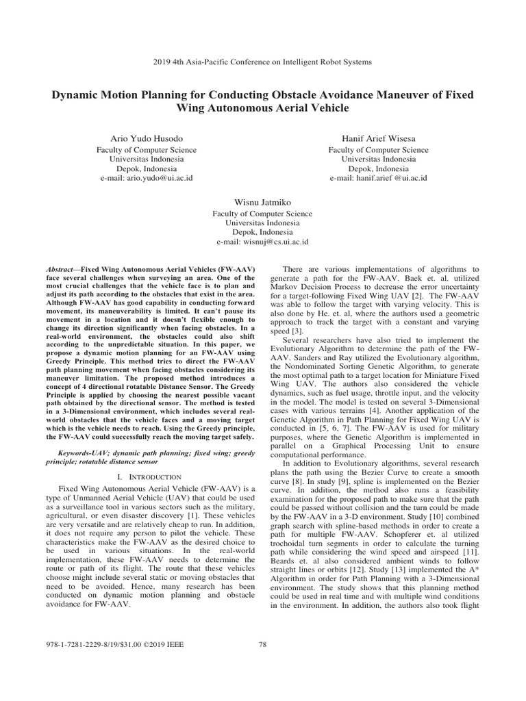 Dynamic Motion Planning For Conducting Obstacle Avoidance Maneuver of ...