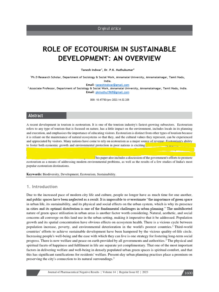 Ecotourism's Role in Sustainable Development | PDF | Sustainability ...