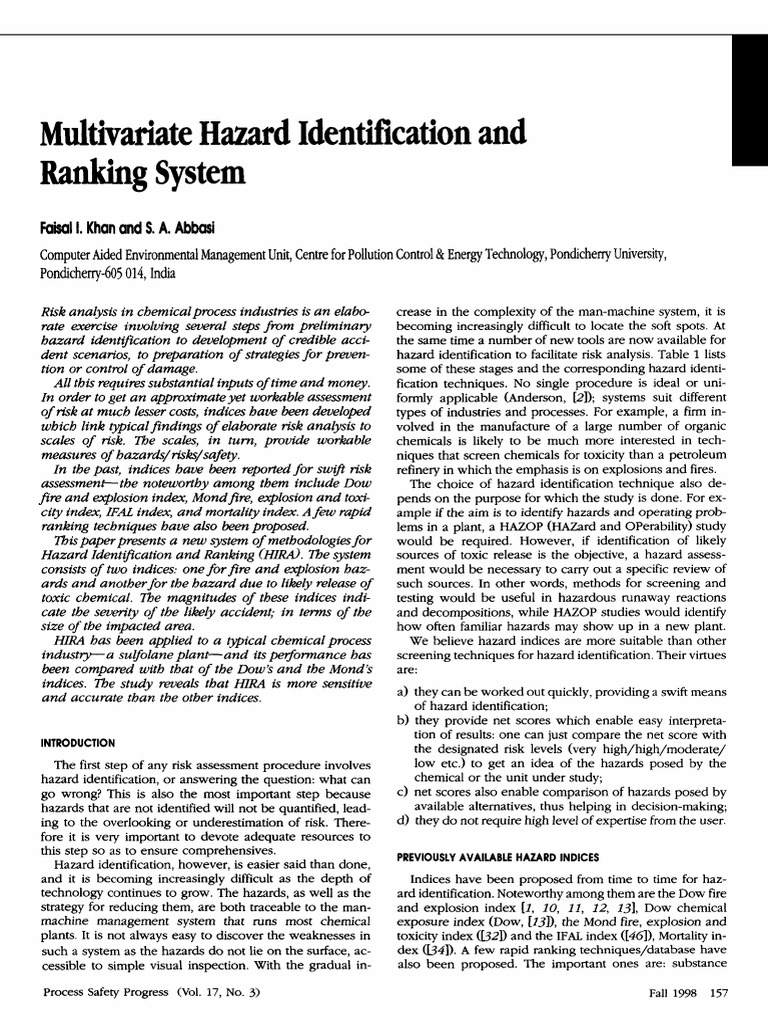 Multivariate Hazard Ranking System | PDF | Hazards | Toxicity