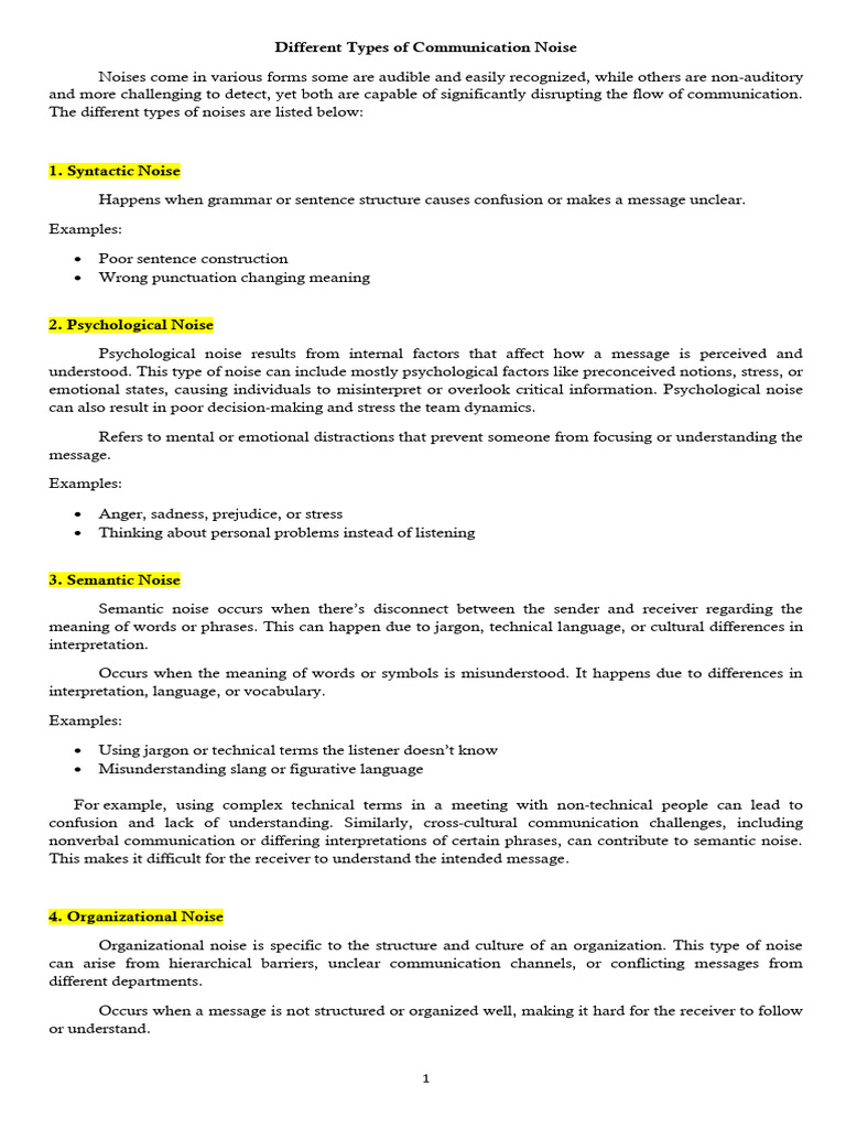 Types of Communication Noise Explained | PDF | Communication | Jargon