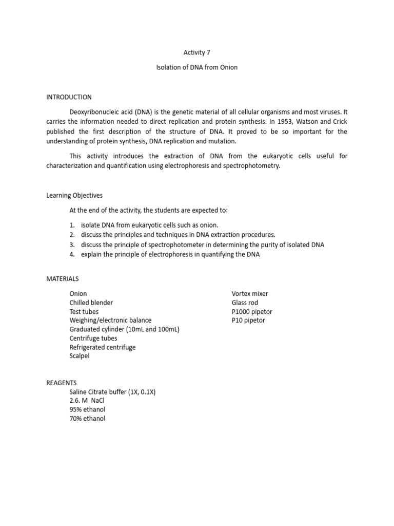 Activity 7 Isolation of DNA From Onion (1) | PDF | Dna | Precipitation ...