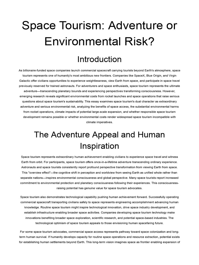 Space Tourism Adventure Environmental Risk | PDF