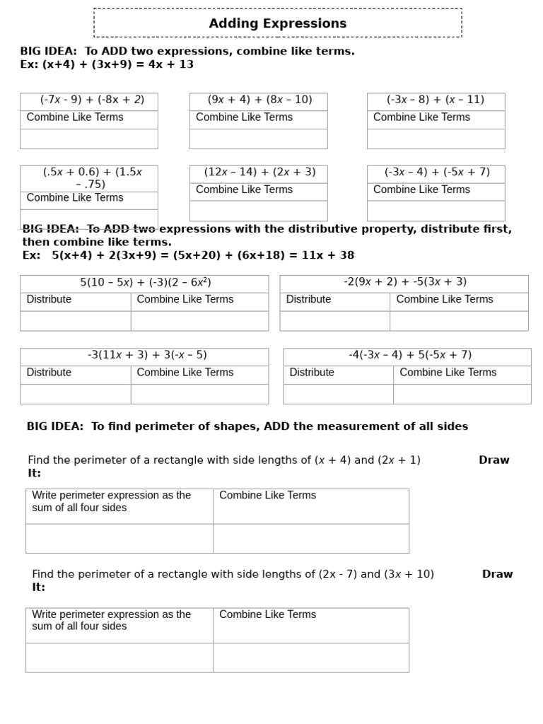 Adding and Subtracting Expressions Guide | PDF | Mathematics ...