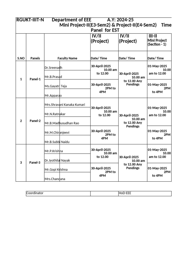 EEE Mini Project II Timetable 2024-25 | PDF