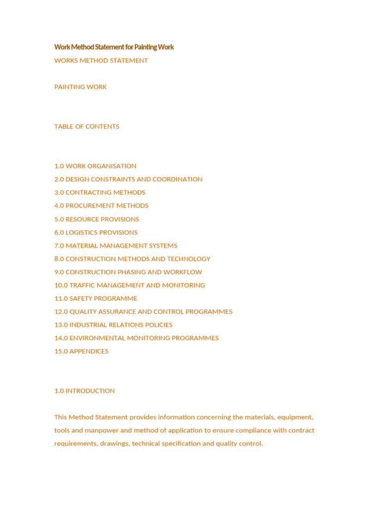 Painting Work Method Statement Guide | PDF | Procurement