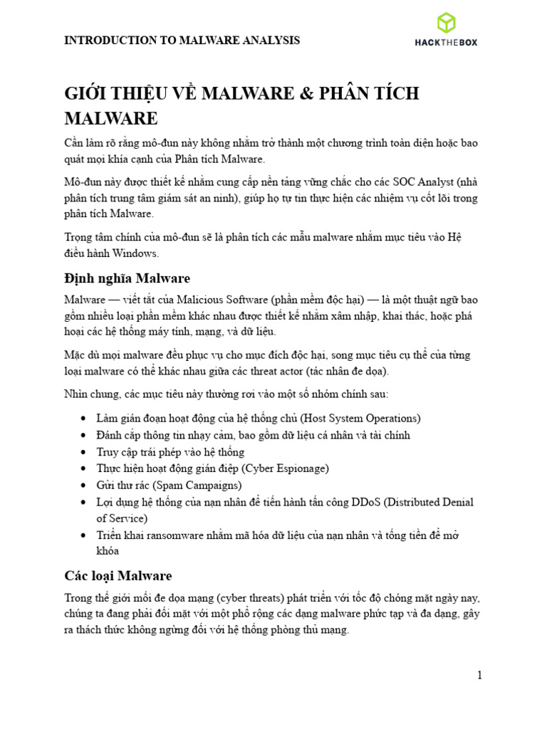 Introduction To Malware Analysis - HTB | PDF