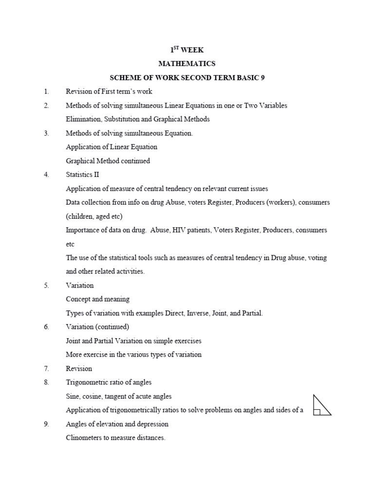 Mathematics Scheme of Work: Basic 9 | PDF | Trigonometric Functions ...
