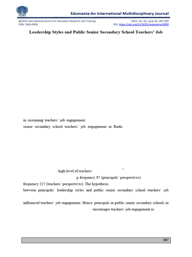 Leadership Styles and Teacher Engagement | PDF | Leadership | Teachers