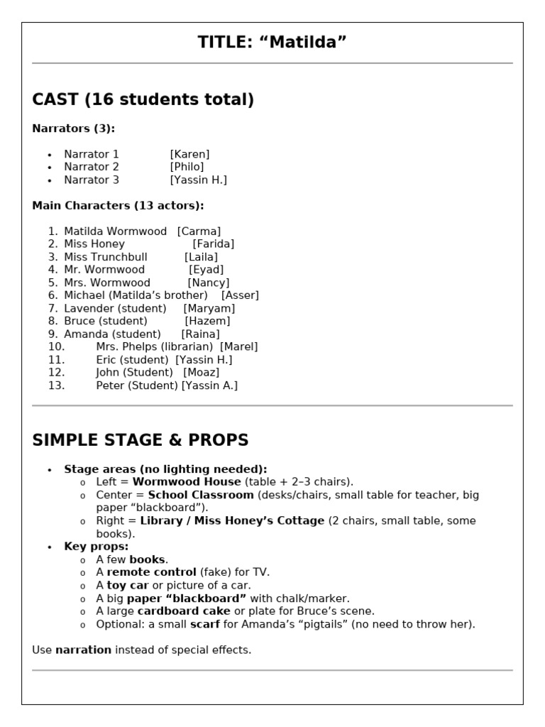 Matilda Final ScriptZf226 | PDF
