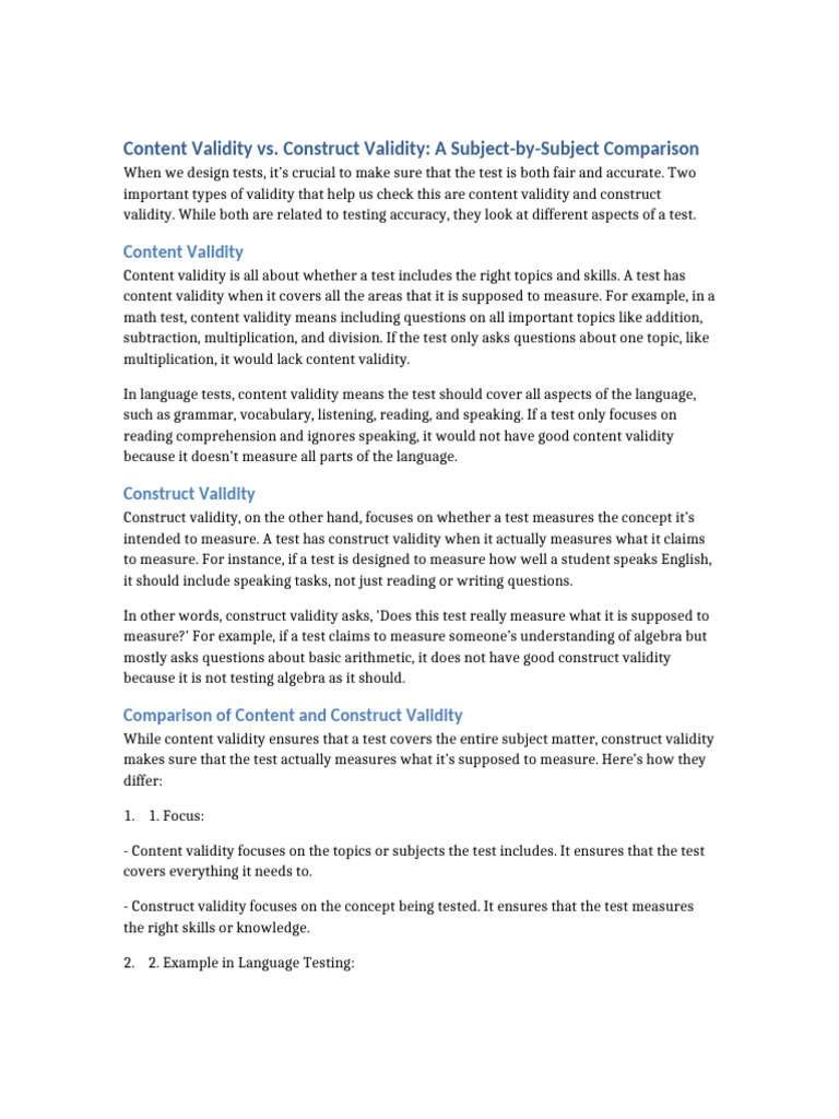 Content vs. Construct Validity Explained | PDF | Validity (Statistics ...
