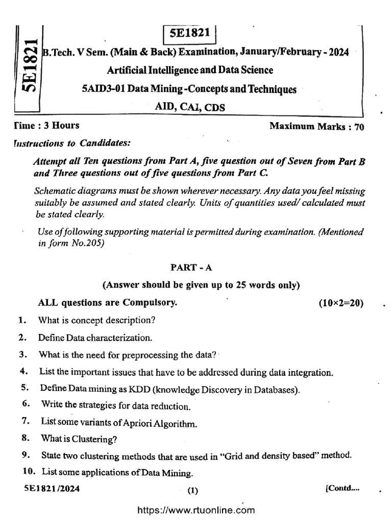 Btech Cs It 5 Sem Data Mining Concepts and Techniques 5e1821 Feb 2024 | PDF