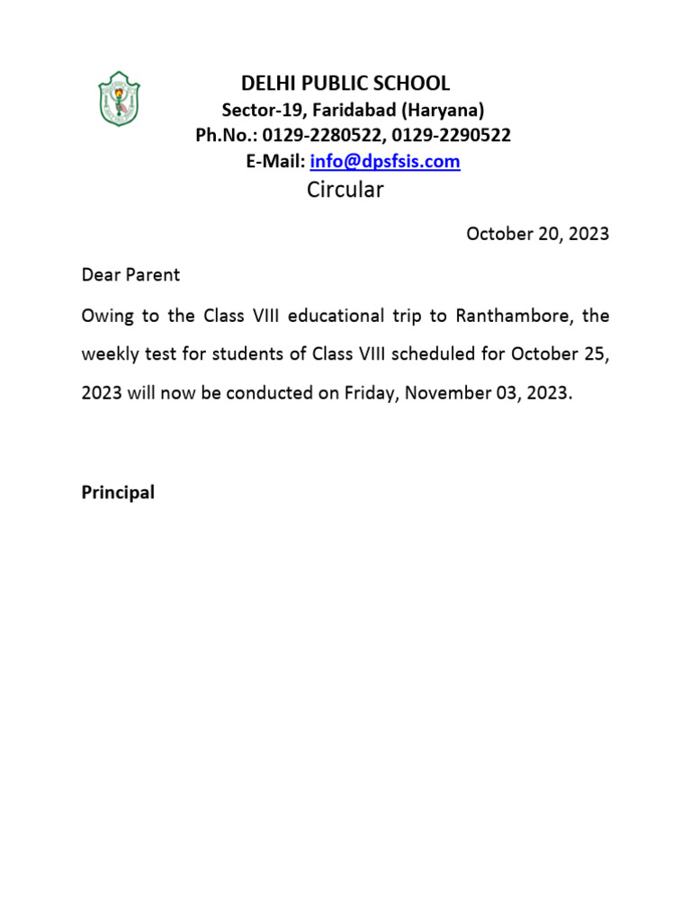 Class VIII Test Rescheduled Notice | PDF