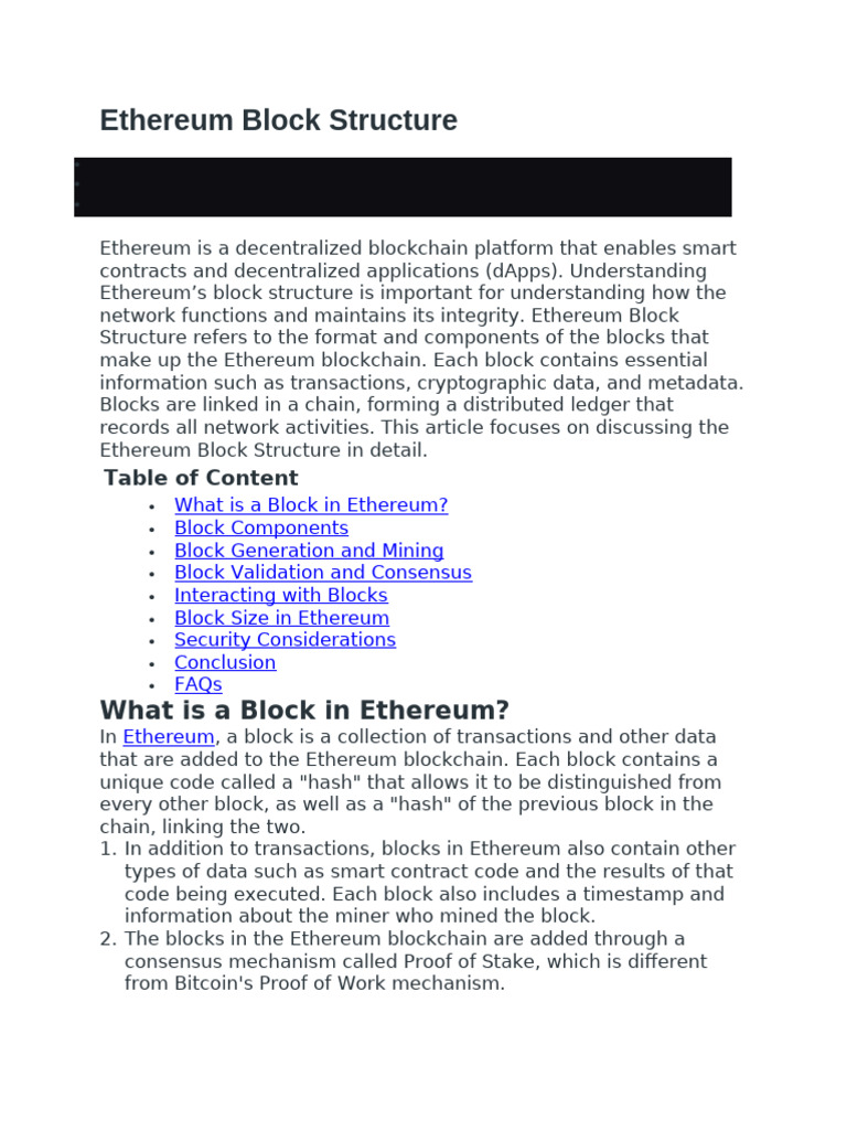 Understanding Ethereum Block Structure | PDF