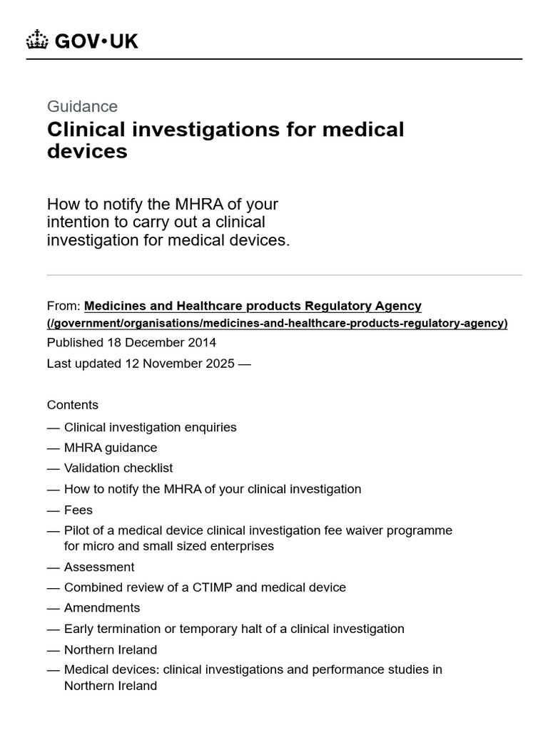 Clinical Investigations For Medical Devices | PDF | Medical Device ...