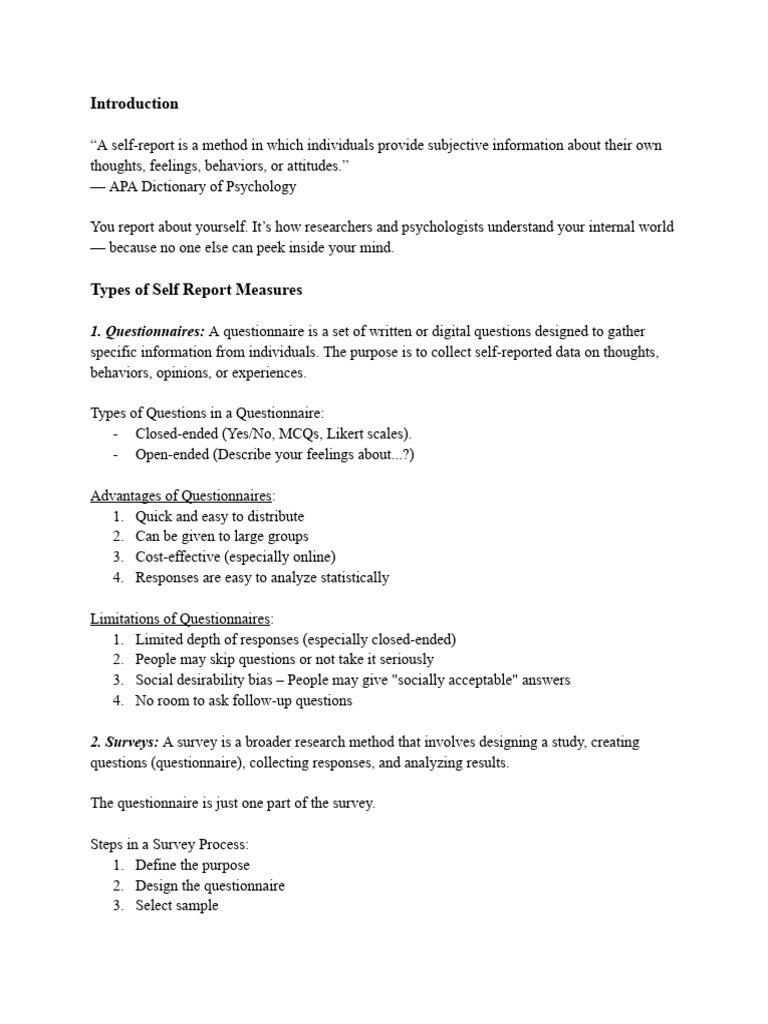 1.2 Notes | PDF | Self Report Study | Survey Methodology