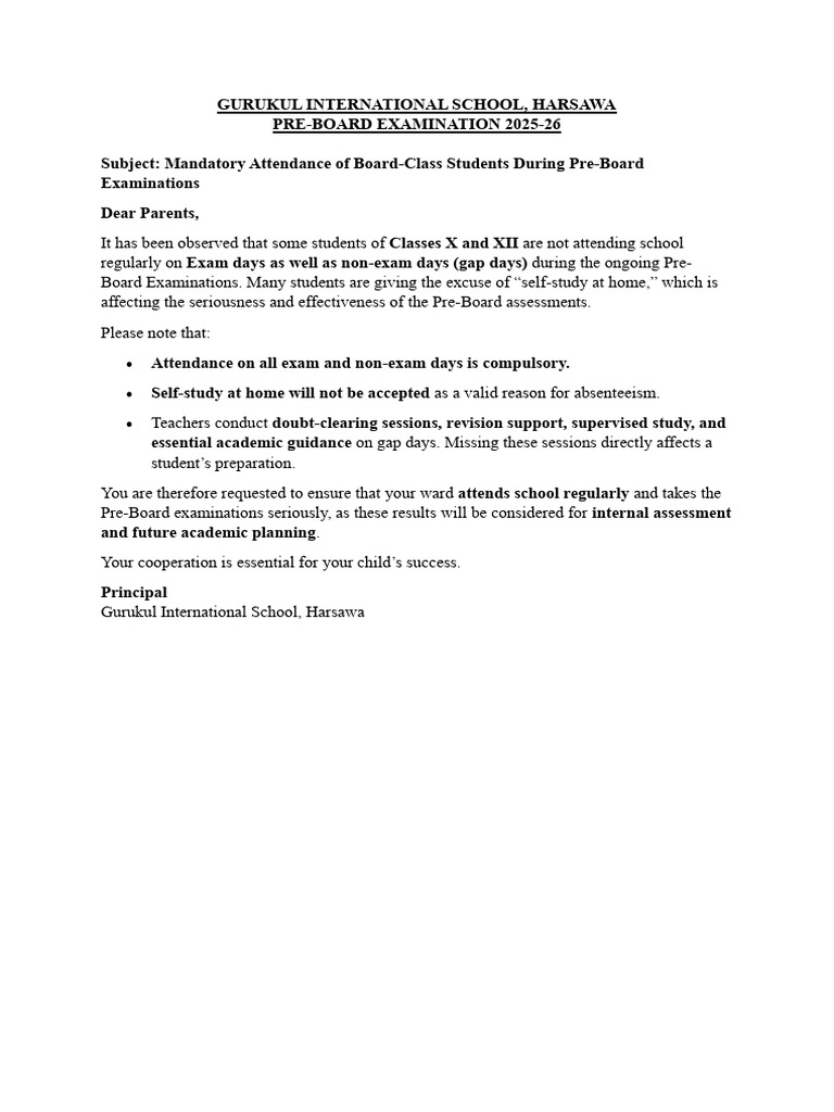 Mandatory Attendance for Pre-Board Exams | PDF