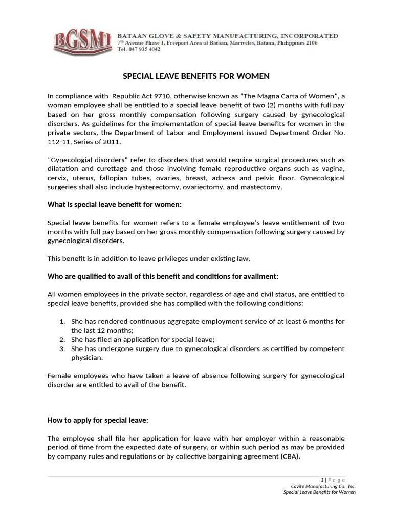 Special Leave Benefits For Women Policy | PDF | Gynaecology | Sexual ...