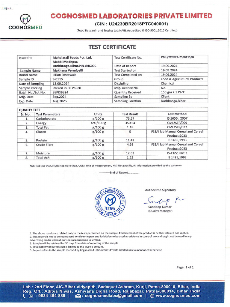 Final Food Lab Test Reports (Makhana+Corn) | PDF