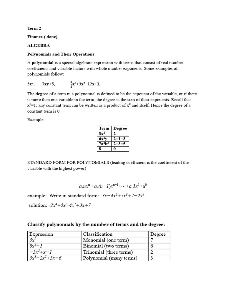 Understanding Polynomials and Operations | PDF | Equations | Factorization