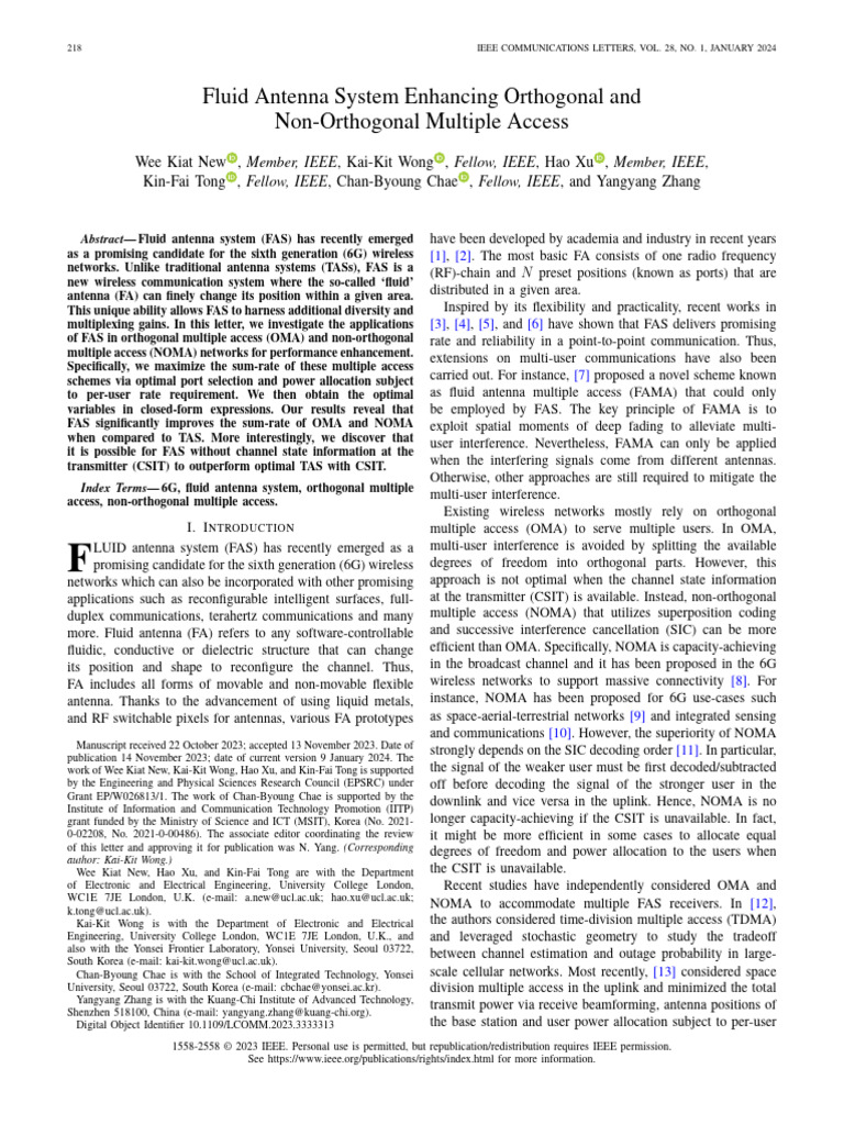 Fluid Antenna System for 6G Access | PDF | Channel Access Method ...