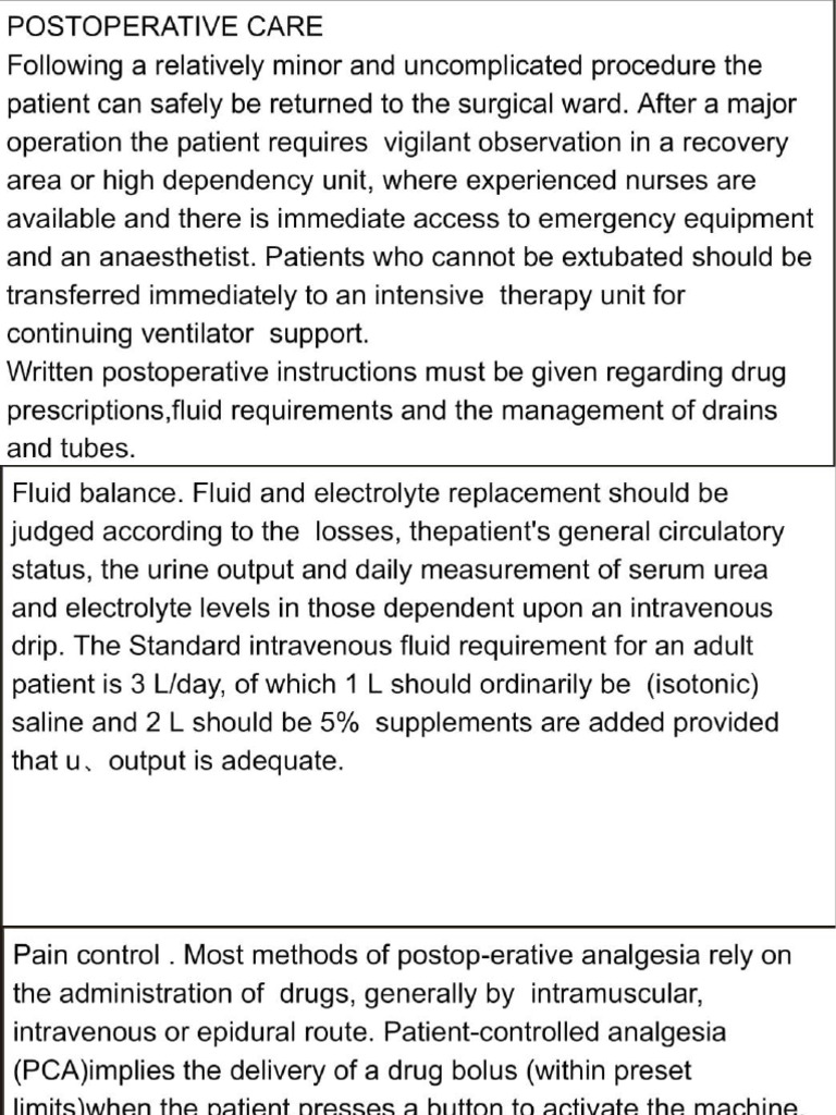 Postoperative Care and Perioperative Preparation | PDF