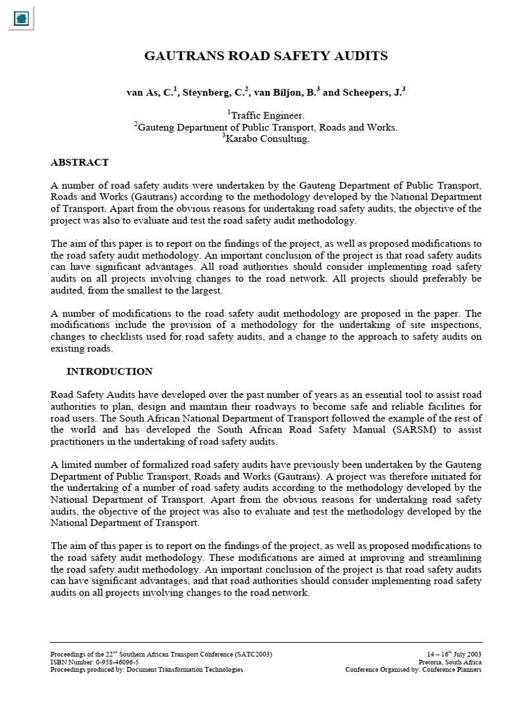 Gautrans Road Safety Audit Findings | PDF | Audit | Safety