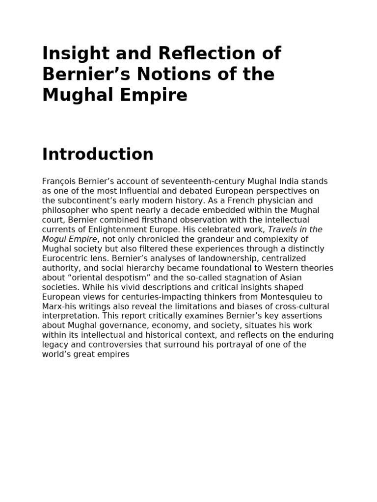 Bernier's Insights on Mughal Empire | PDF | Mughal Empire | Age Of ...