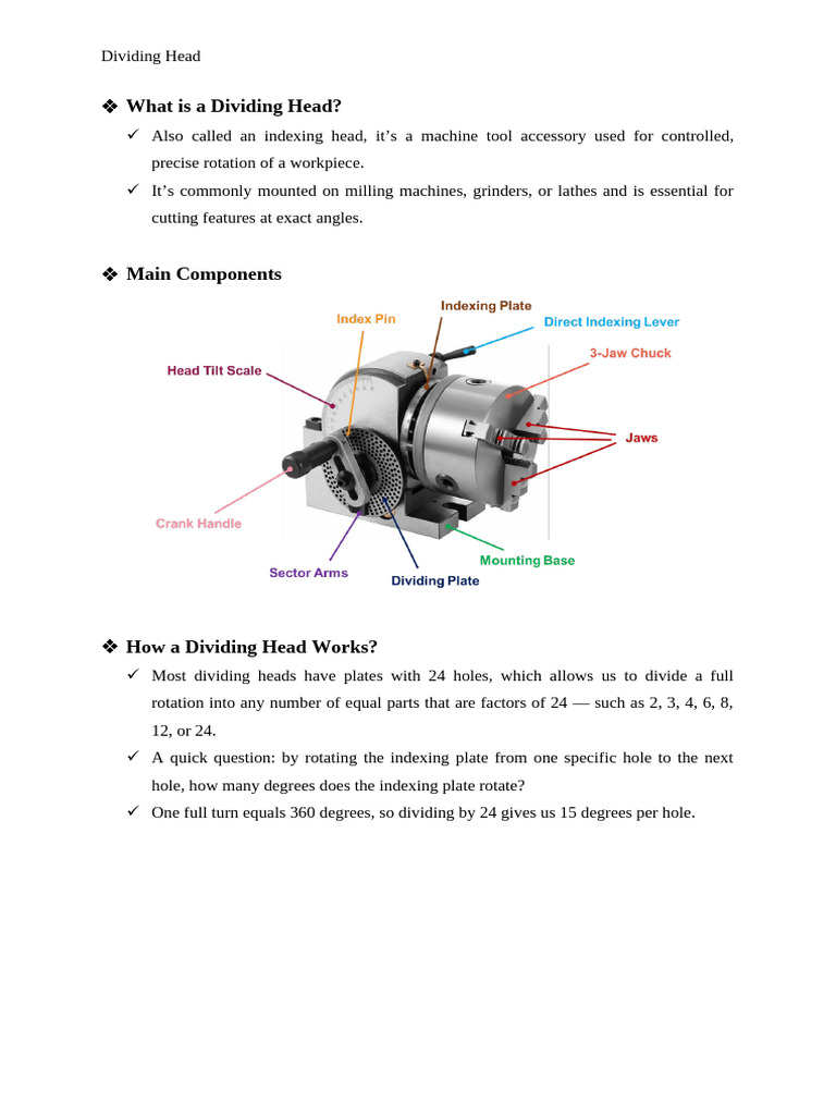 Understanding Dividing Heads in Machining | PDF