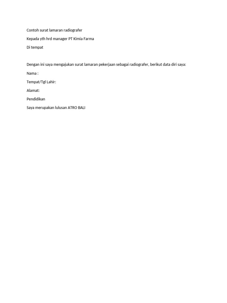 Surat Lamaran Radiografer Atro Bali | PDF